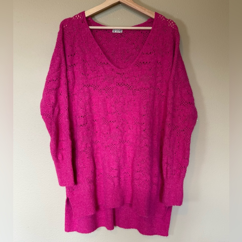 Free People Intimately Hot Pink Wool Blend Knit Tunic Sweater Sz XS/S - Picture 2 of 8